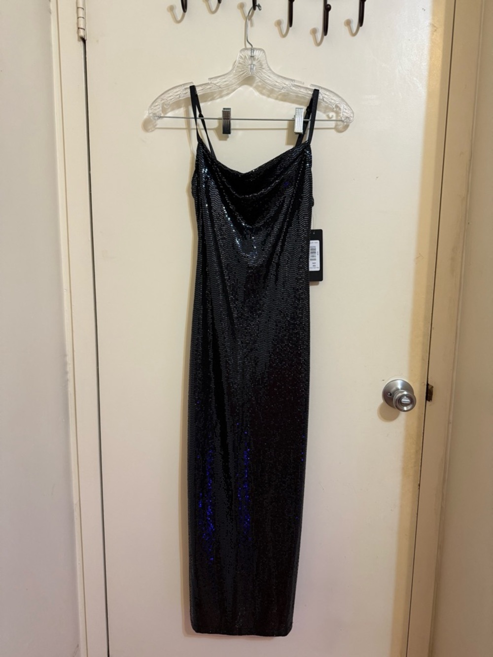 bebe Black Sequin Cowl-Neck Maxi Dress